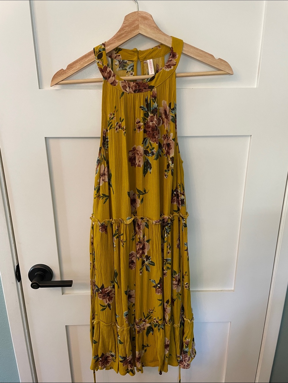 Xhilaration Floral Bohemian Casual Summer Dress Size Small in Mustard color